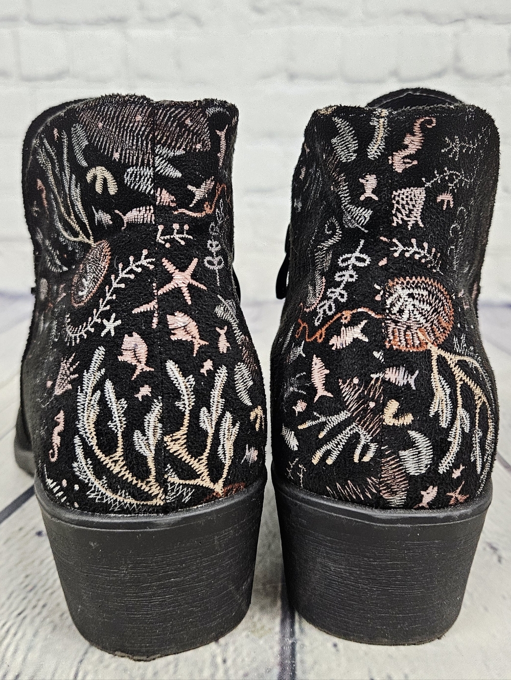 VANGELO | side zip faux suede leather embroidered heeled ankle boot - Picture 5 of 9
